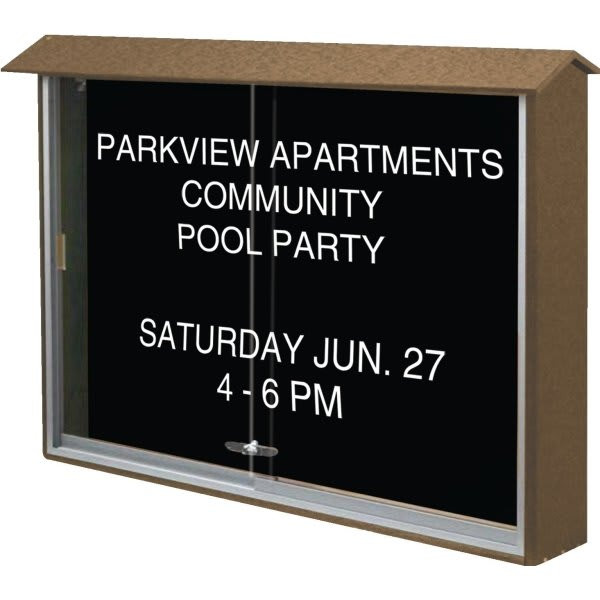 Enclosed Sliding Door Indoor Letter Board, Wall Mount, Weathered Wood, 45" X3'6"