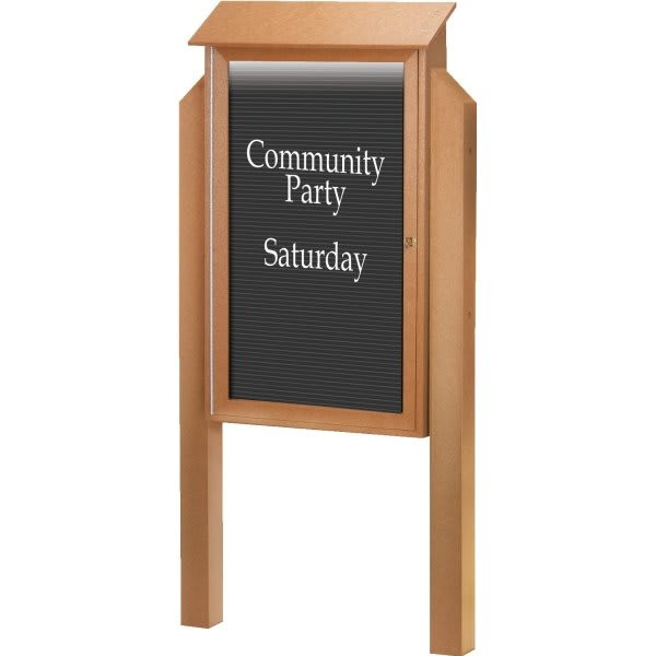 Enclosed Single Door Outdoor Letter Board, Light Post, Cedar, 32 X 48"