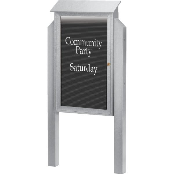 Enclosed Single Door Outdoor Letter Board, Light Post, Light Gray, 38 X 54"