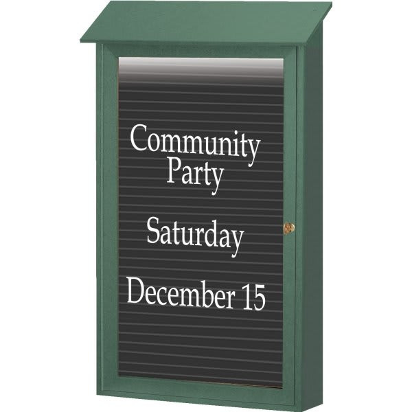 Enclosed Single Door Letter Board, Lighted Wall Mount, Woodland Green, 32 X 48"