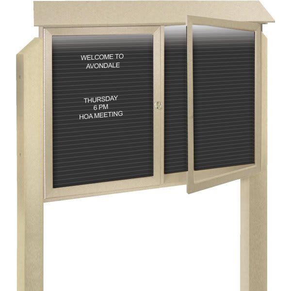 Enclosed Double Door Letter Board, Light Post, Sand, 45" X 3'6"