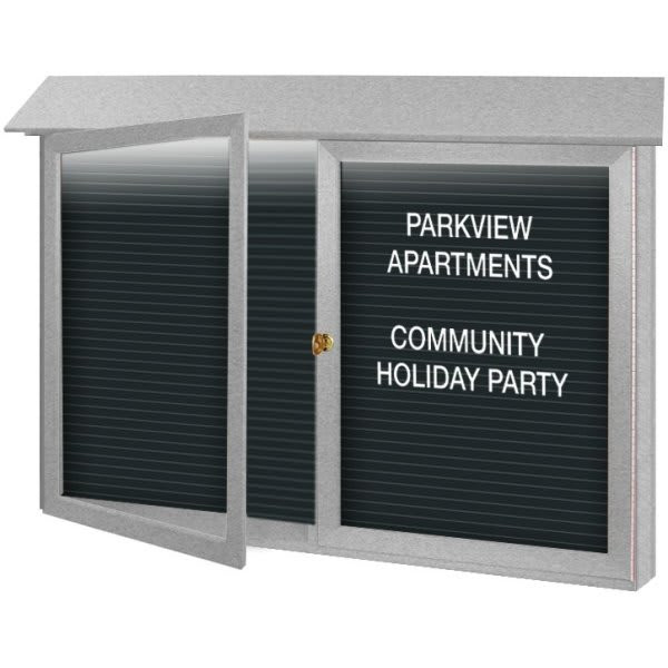 Enclosed Double Door Letter Board, Lighted Wall Mount, Light Gray, 45" X 3'6"