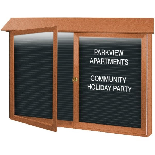 Enclosed Double Door Letter Board, Lighted Wall Mount, Cedar, 45" X 3'