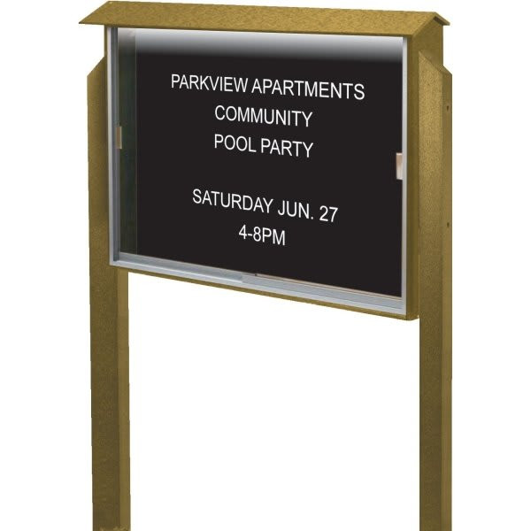 Enclosed Sliding Door Letter Board, Light Post, Cedar, 52 X 40"