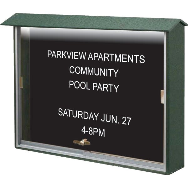 Enclosed Sliding Door Letter Board, Lighted Wall Mount, Woodland Green, 52x40"