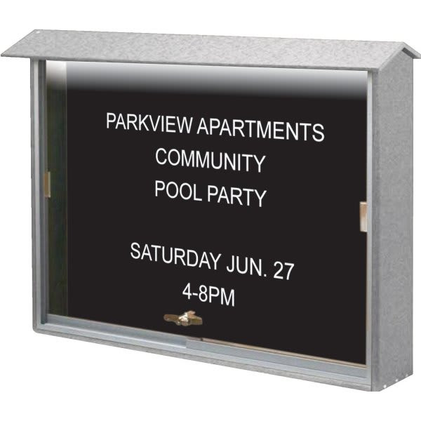 Enclosed Sliding Door Letter Board, Lighted Wall Mount, Light Gray, 45" X 3'6"