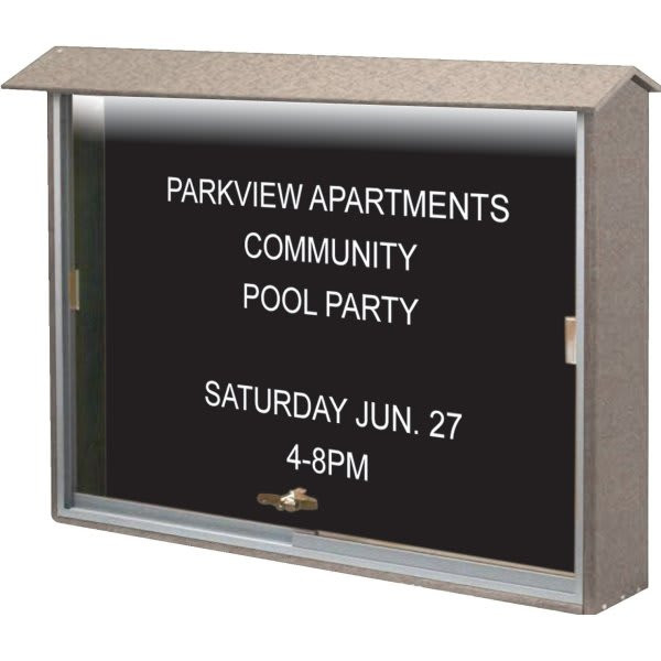 Enclosed Sliding Door Letter Board, Lighted Wall Mount, Sand, 45" X 3'