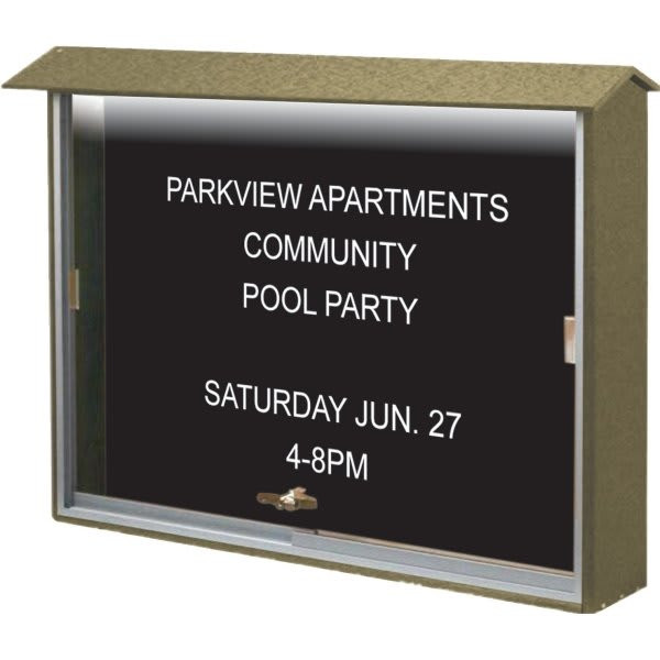 Enclosed Sliding Door Letter Board, Lighted Wall Mount, Weathered Wood, 45x30"
