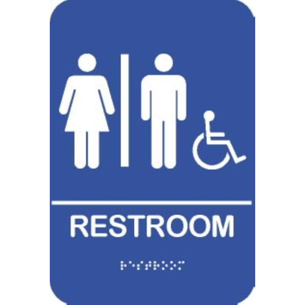 Rockwood Sign Bfm Series ADA Blue Molded Plastic Sign. Self Adh 6x9" Women & Men