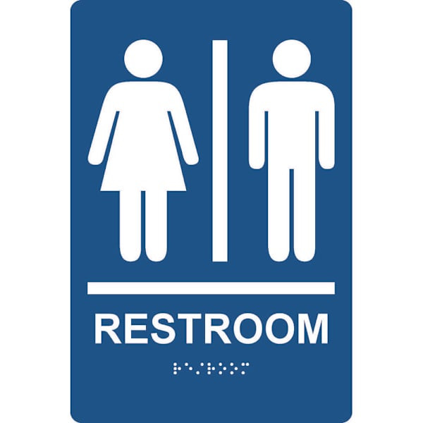 Accuform Braille Sign Restroom (Graphic) 9" X 6" White/Black Plastic