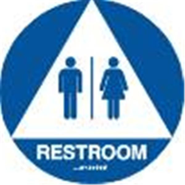 Braille Unisex Restroom Sign, California Complaint,  Blue/White, Plastic