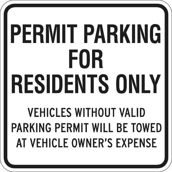 Permit Parking For Residents Sign, Non-Reflective 18x18