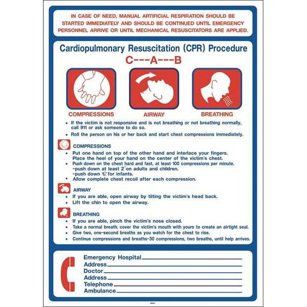 Hy-Ko 28 In X 20 In Pool Signs Rescue Cpr Breathing Sign In Red, Blue, White