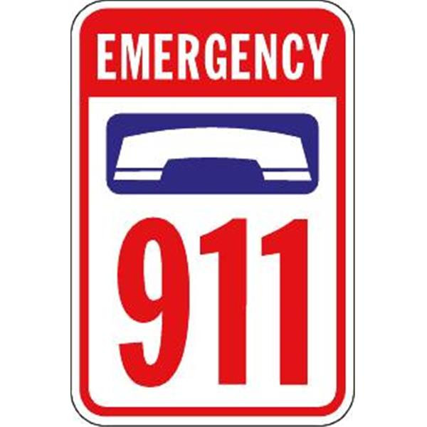 Emergency 911 Phone Graphic Pool Safety Sign, Non-Reflective, 18 X 24