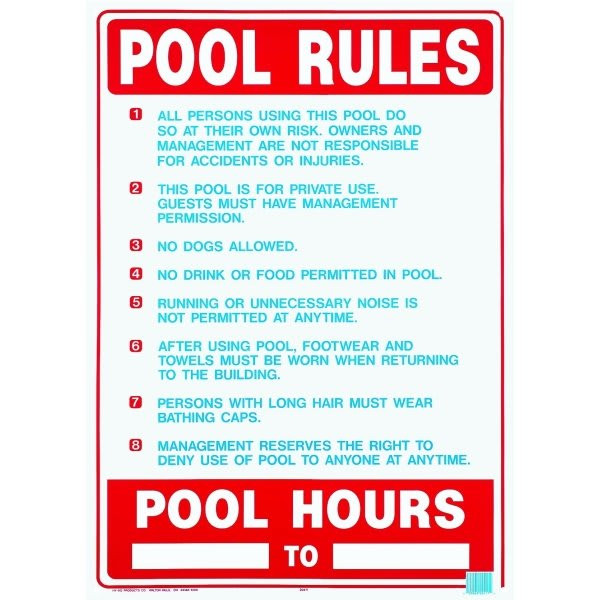 Hy-Ko "Pool Rules" Sign, State Of California Regulations, Plastic, 20 X 28"