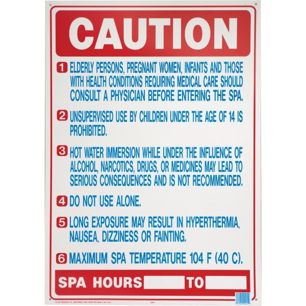 Hy-Ko "Caution" Spa Safety Guidelines Sign, Ca Compliant, Plastic, 20 X 28"