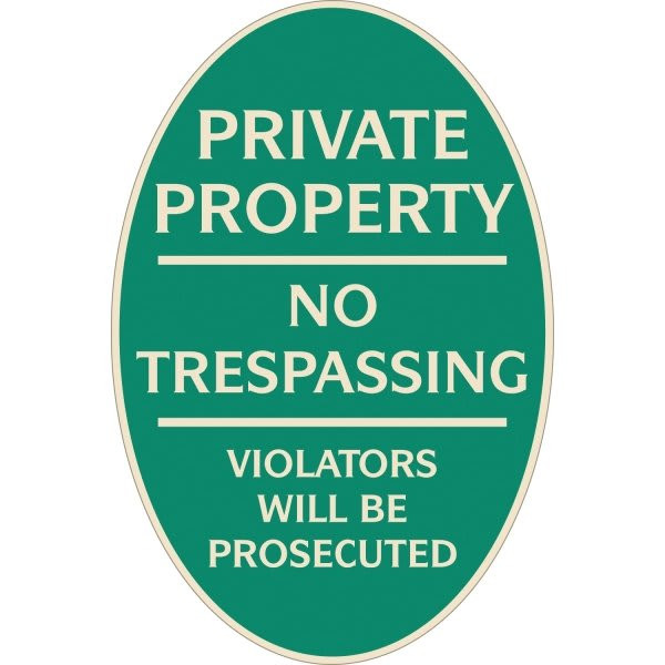Private Property Oval Designer Sign, Ivory On Green, 12 X 18