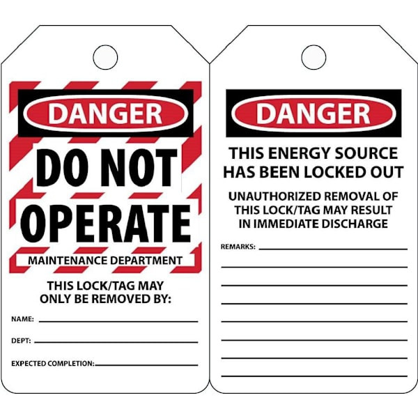 Accuform Danger Do Not Operate Maintenance Department 5 3/4x3 1/4" Package Of 25
