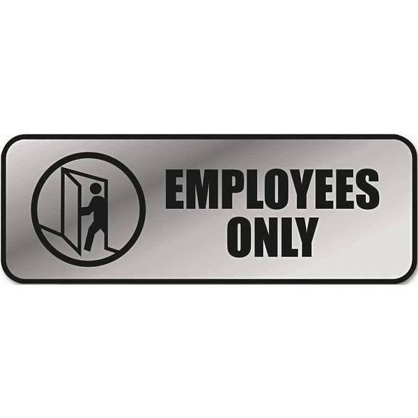 Cosco 9 In. X 3 In. Silver Brushed Metal "Employees Only" Office Sign