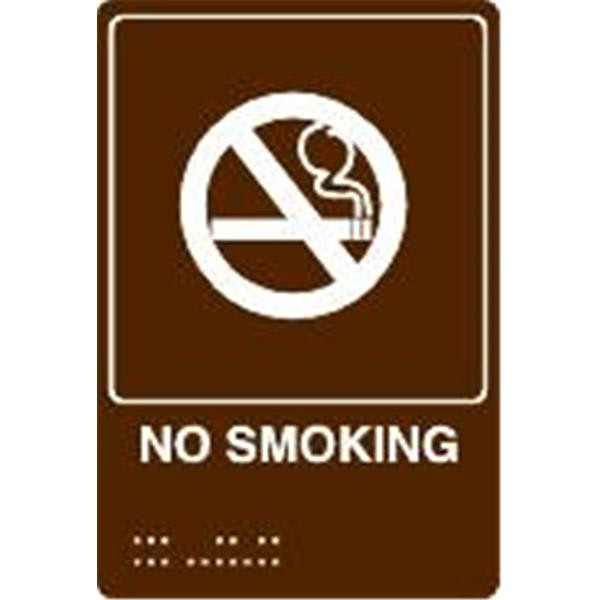 Braille Sign "No Smoking", Brown/White, 6 X 9", Plastic