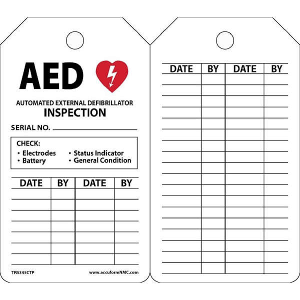 Accuform Aed Automatic External Defibrillator Tag 5 3/4" X 3 1/4" Package Of 25