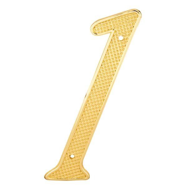 4 In. House Number 1, Diecast, Brass Finish, Package Of 5
