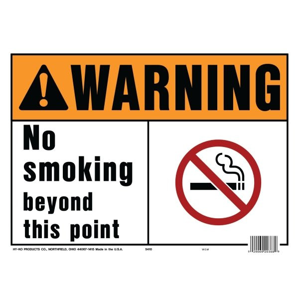 Hy-Ko "Warning No Smoking" Sign, Polyethylene, 14 X 10", Package Of 5