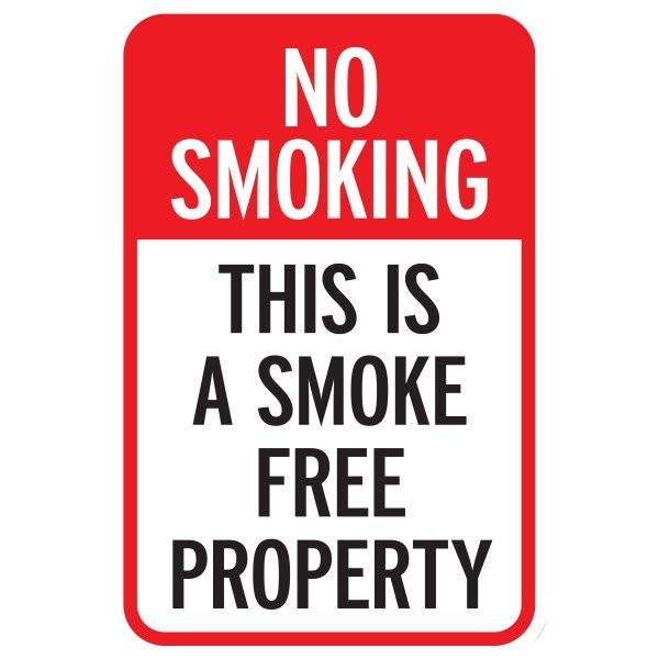 Smoke Free Property Sign, Non-Reflective, 12 X 18