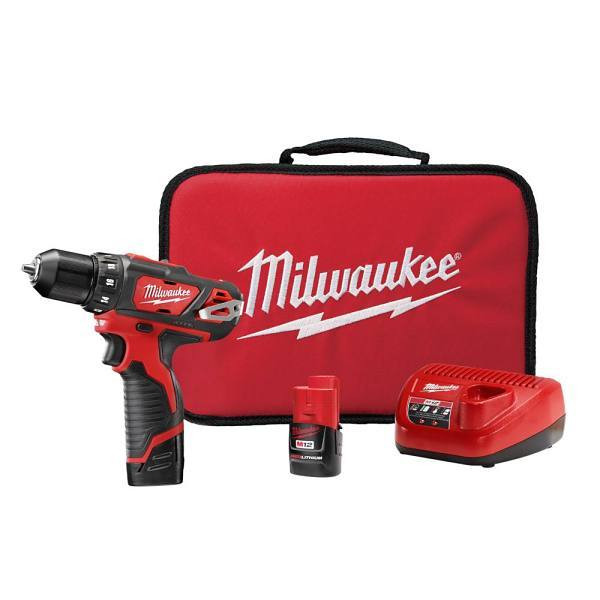 Milwaukee M12 12v Lithium-Ion Cordless 3/8 In. Drill Driver Kit With 1.5 Ah Batteries, Charger, And Tool Bag