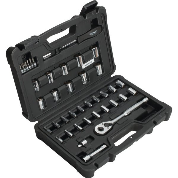 Stanley 40-Piece Socket Set, 1/4" And 3/8" Sae And Metric Drive Sockets