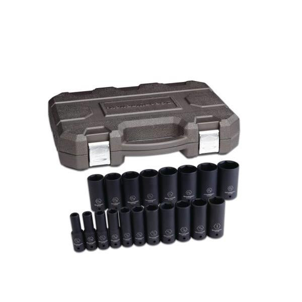 Gearwrench 19 Piece 1/2 Drive 6 Point Deep Impact Socket Set, Sae