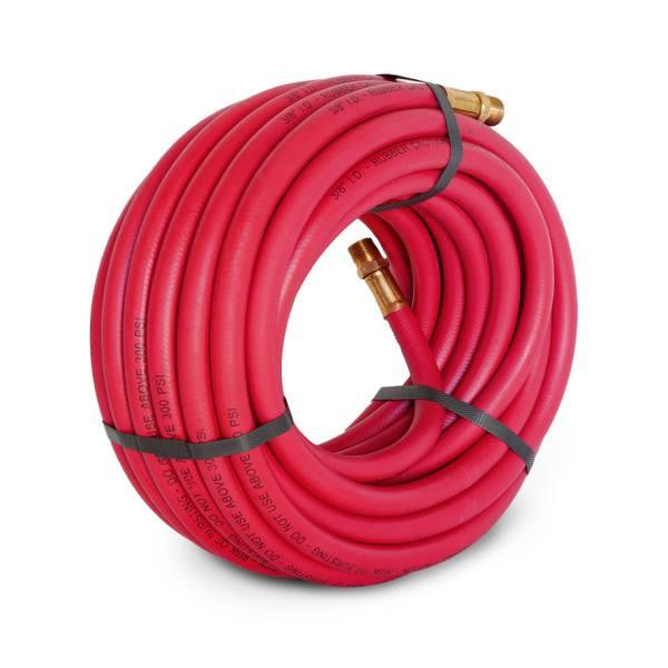 Steelman 50' Long 3/8-Inch Rubber Air Hose With Brass 3/8-Inch Male Npt Fittings
