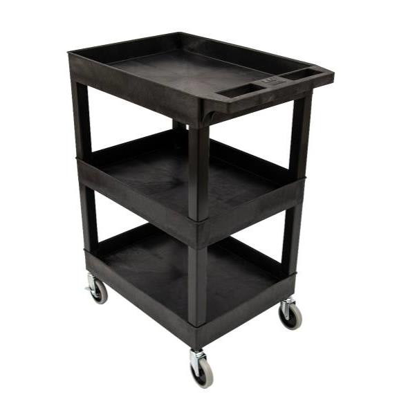 Luxor 24 X 18 Plastic Utility Tub Cart 3 Shelf, Black With Heavy Duty 5 Casters