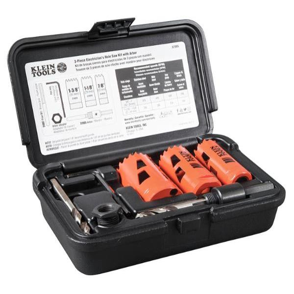 Klein Tools 3-Piece Electrician'S Hole Saw Kit With Arbor