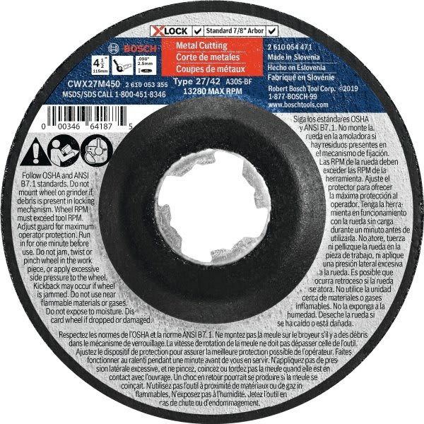 Bosch X-Lock Arbor 30 Grit Metal Cutting And Grinding Abrasive Wheel