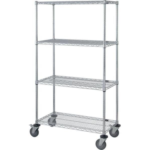 Quantum Storage Systems 4-Wire Shelf Mobile Cart 18w X 36l X 80h Inch - Chrome