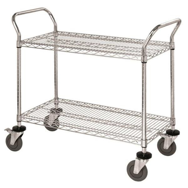 Quantum Storage Systems Chrome Wire Shelving Mobile Cart With 2 Shelves 24wx30lx37-1/2h