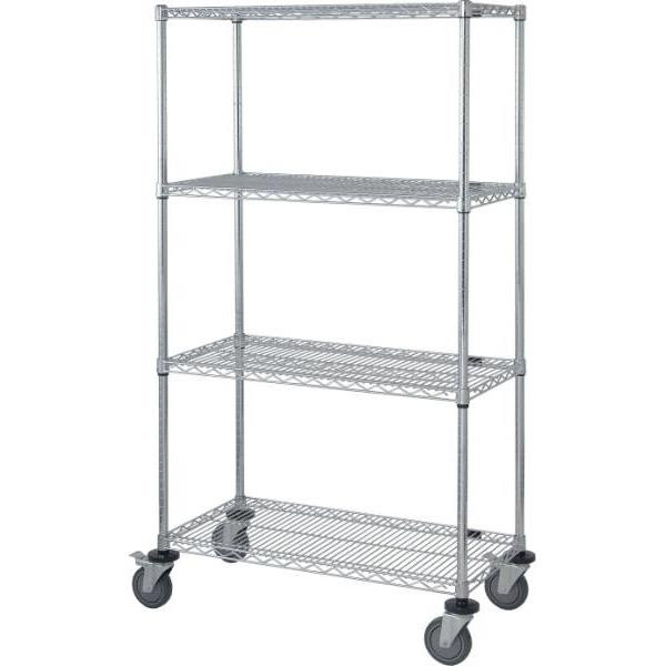 Quantum Storage Systems Chrome Wire 4 Shelf Mobile Cart 21wx60lx63h Inch