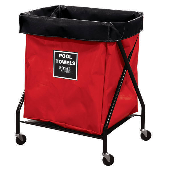 Royal Basket Trucks 8 Bushel X-Frame Cart & Red Vinyl Bag Labeled Pool Towels