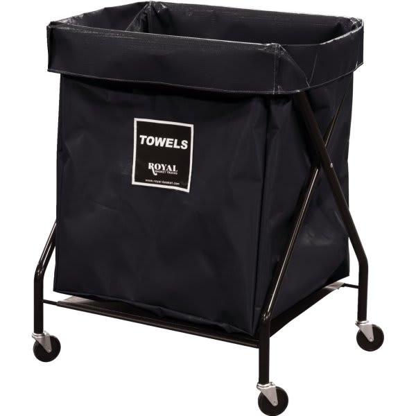 Royal Basket Trucks 8 Bushel X-Frame Cart & Black Vinyl Bag Labeled Towels