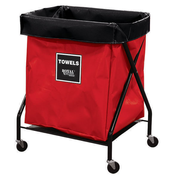 Royal Basket Trucks 8 Bushel X-Frame Cart & Red Vinyl Bag Labeled Towels