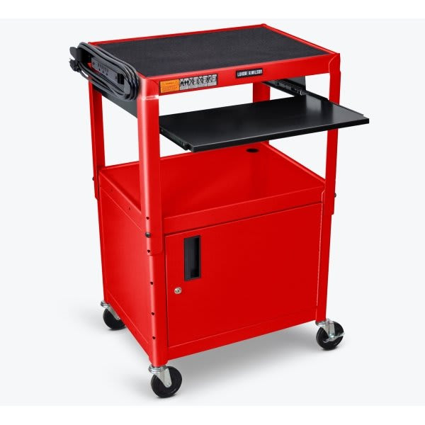 Luxor Adjustable Height 24" A/V Cart With Cabinet And Pullout Shelf In Red