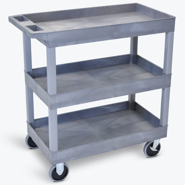 Luxor 18" X 35" 3-Tub Shelf Heavy Duty Utility Cart In Gray