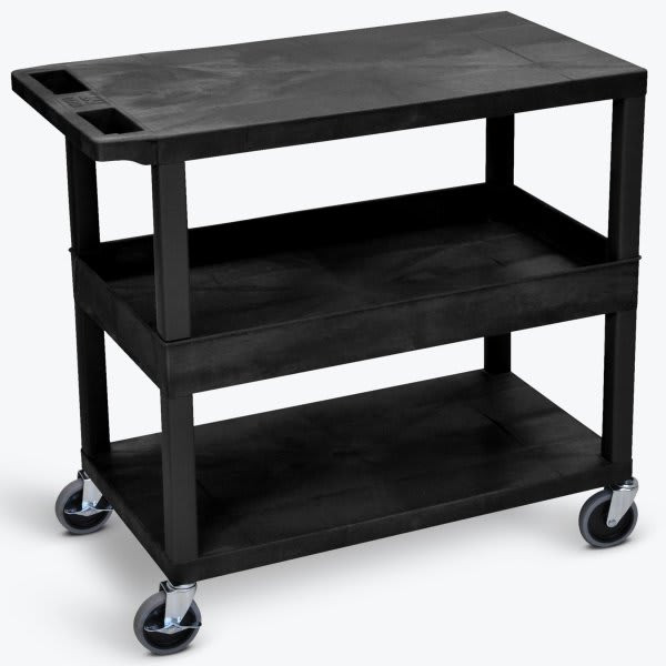 Luxor 18" X 35" 1-Tub / 2-Flat Shelf Utility Cart With 4" Casters In Black