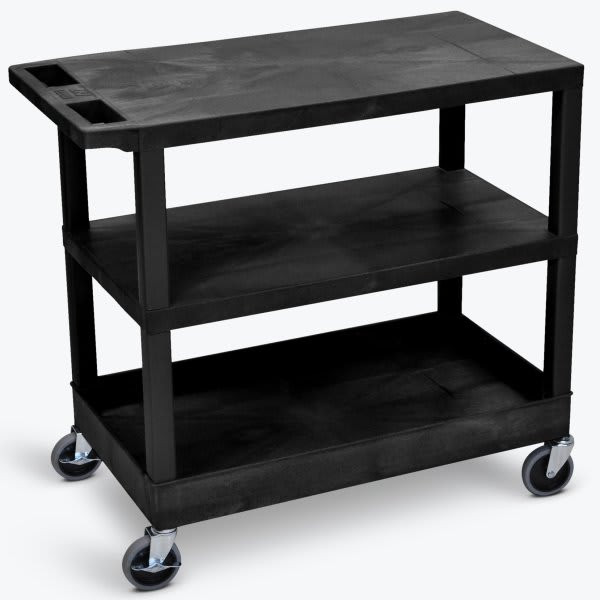 Luxor 18" X 35" 1-Tub / 2-Flat Shelf Utility Cart In Black