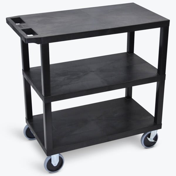 Luxor 18" X 35" 3-Flat Shelf Heavy Duty Utility Cart In Black