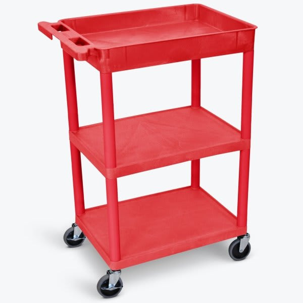 Luxor 18" X 24" 1-Tub / 2-Flat Shelf Utility Cart In Red