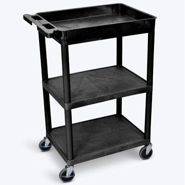 Luxor 18" X 24" 1-Tub / 2-Flat Shelf Utility Cart In Black