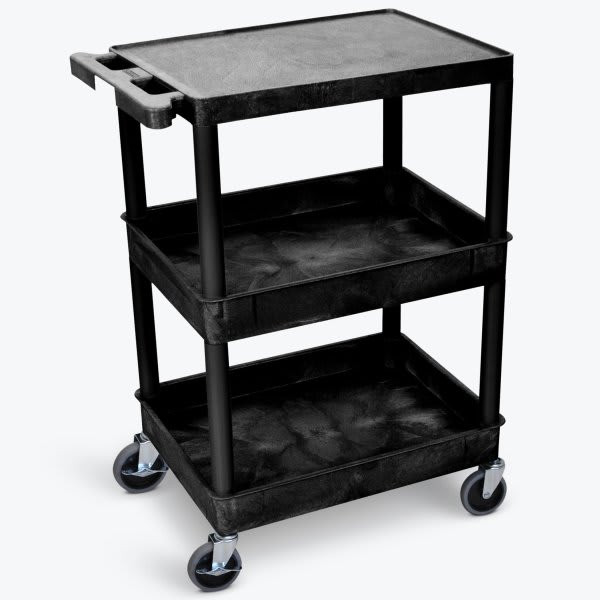 Luxor 18" X 24" 2-Tub / 1-Flat Shelf Utility Cart In Black