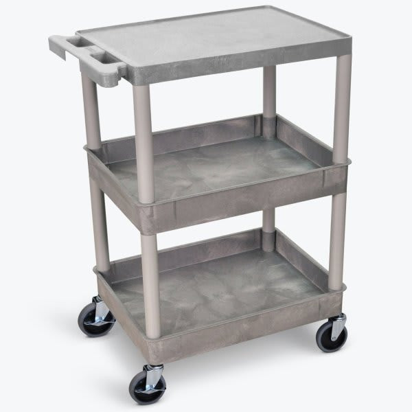 Luxor 18" X 24" 2-Tub / 1-Flat Shelf Utility Cart In Gray